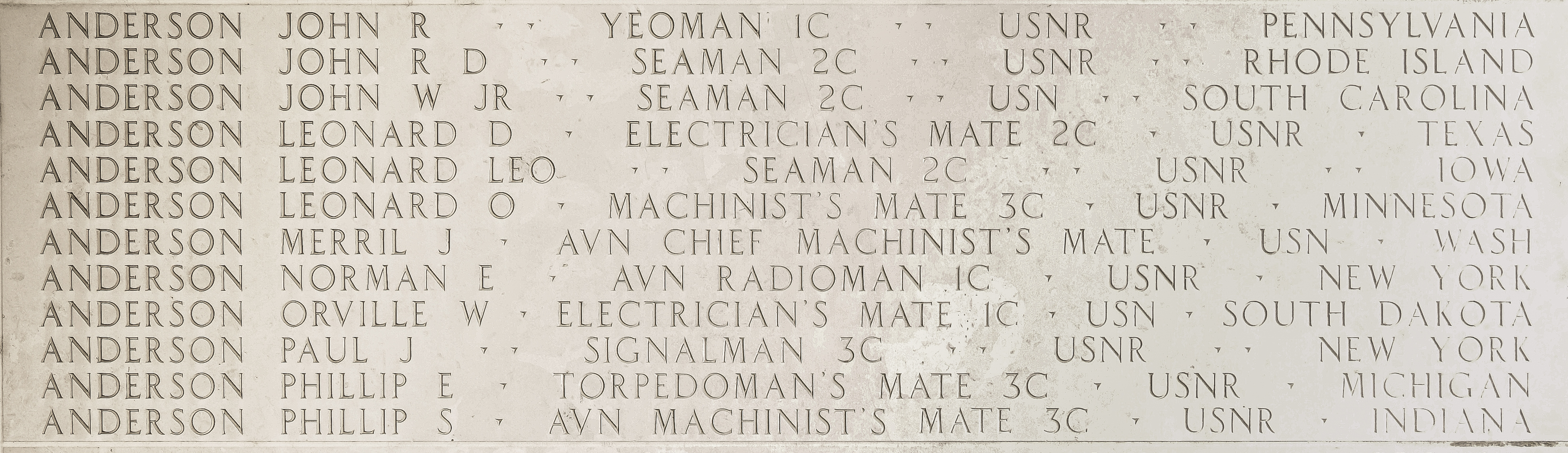 Leonard D. Anderson, Electrician's Mate Second Class